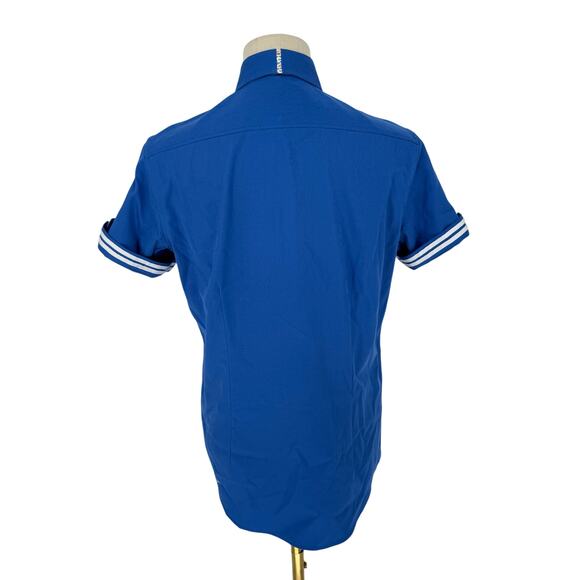 Robert Graham Woven Button Front Short Sleeve Shirt Bozeman Royal Blue M - Picture 2 of 8